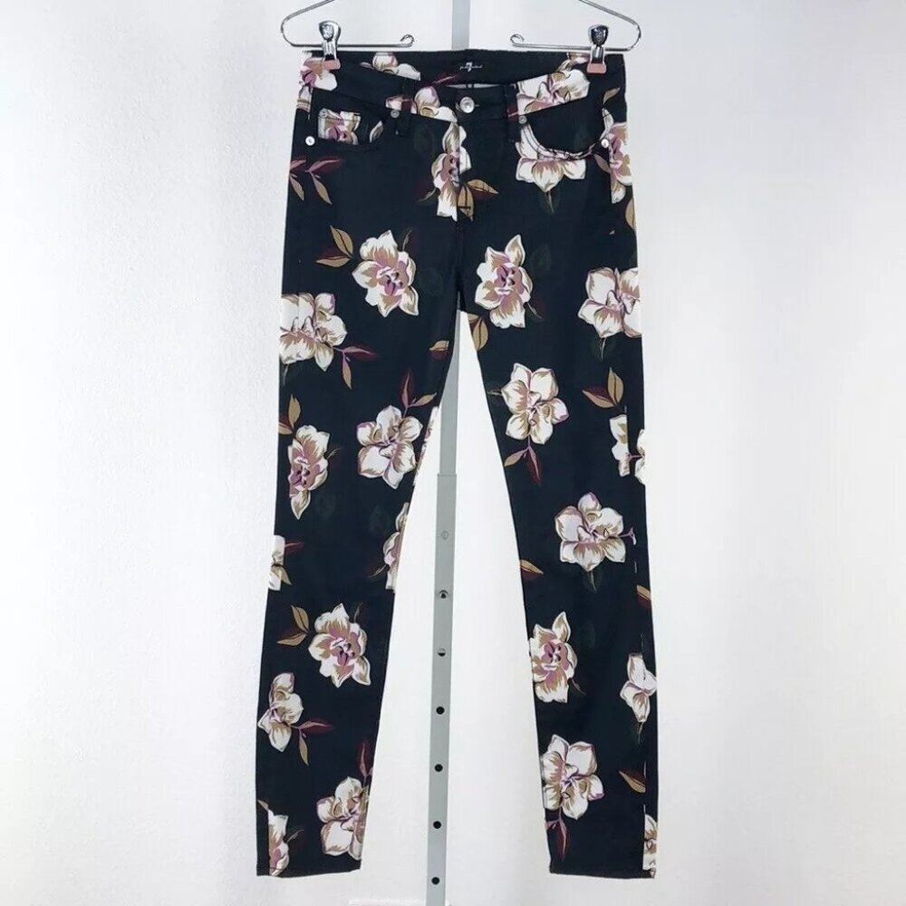 7 For All Mankind Black & Floral Skinny Jeans